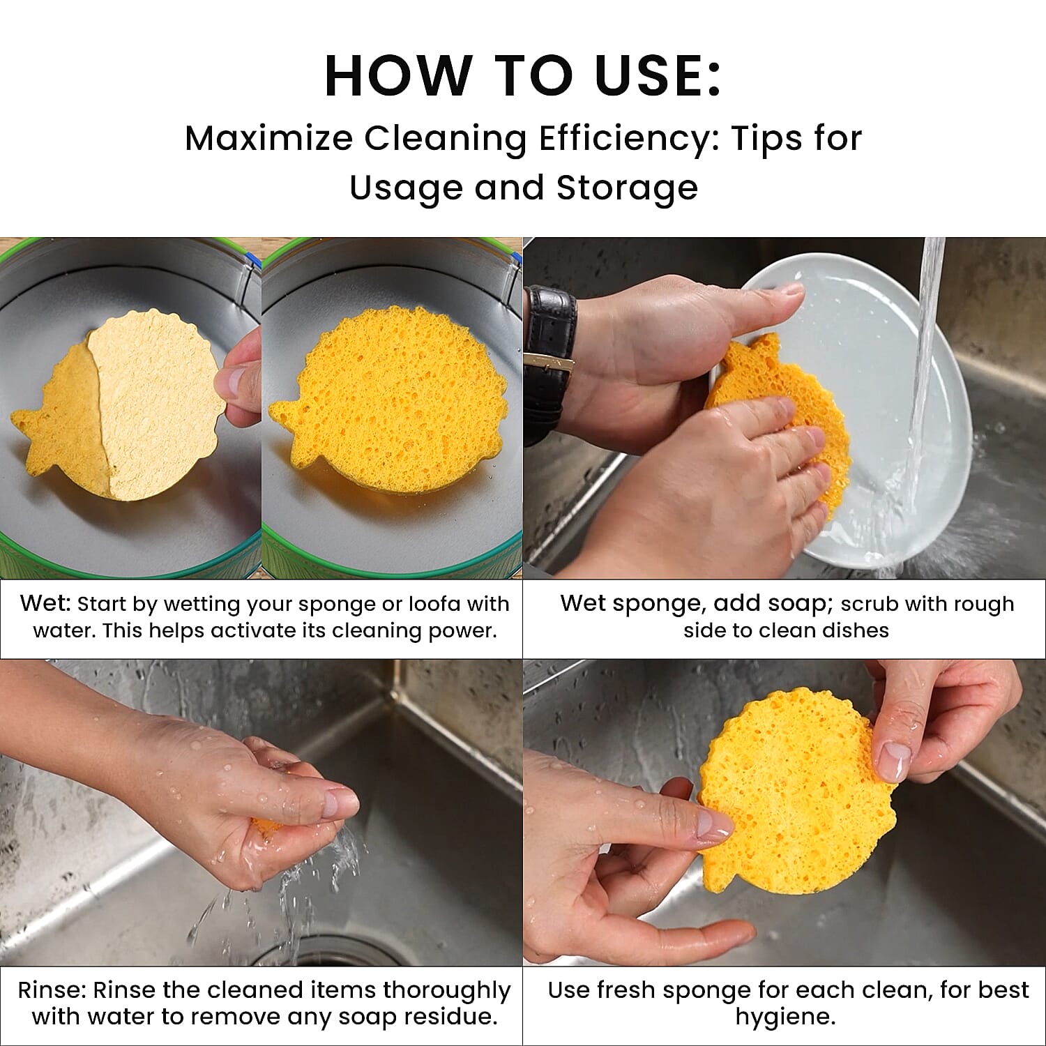 Biodegradable 8 Piece Set - 4 Pack of Fish Dispongeables & 4 Circular Discrubbables - Yellow & White Biodegradable 8 Piece Set - 4 Pack of Fish Dispongeables & 4 Circular Discrubbables - Yellow & White